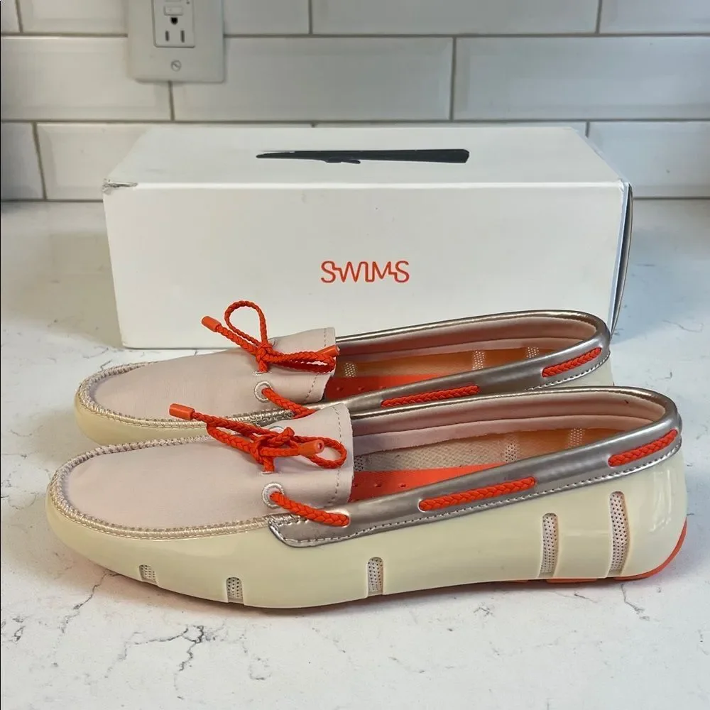 SWIMS Women Braided Lace - Loafer Beige / Orange Size 9.5 Worn 1-2 Run Small